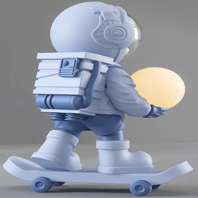 FtA Skating Astronaut Sculpture with Moon Lamp in Hand, Resin Material, Available in Multiple Colors