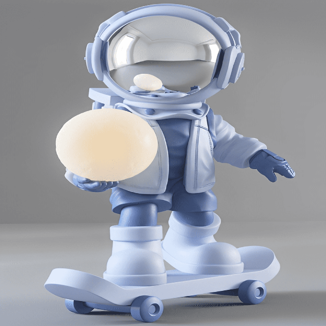 FtA Skating Astronaut Sculpture with Moon Lamp in Hand, Resin Material, Available in Multiple Colors