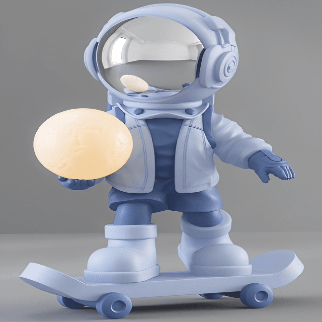 FtA Skating Astronaut Sculpture with Moon Lamp in Hand, Resin Material, Available in Multiple Colors