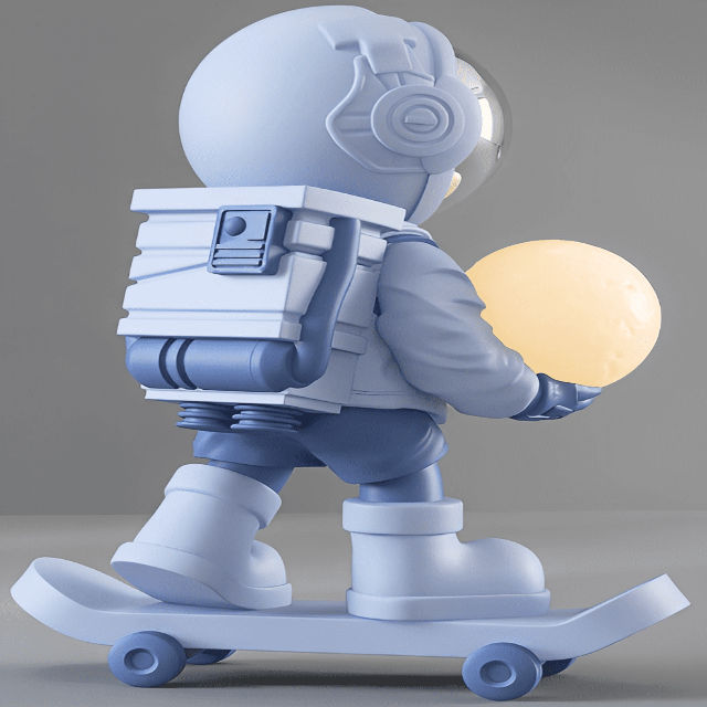 FtA Skating Astronaut Sculpture with Moon Lamp in Hand, Resin Material, Available in Multiple Colors